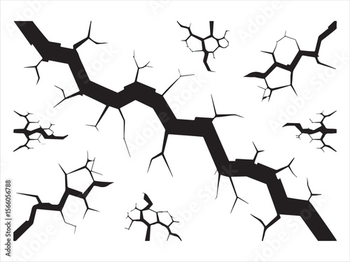 Black cracks on a white background representing damage or breakage