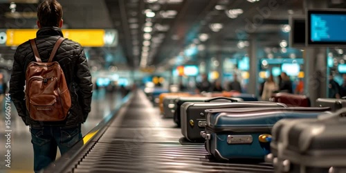 Wallpaper Mural Traveler waiting at baggage carousel in airport terminal Torontodigital.ca