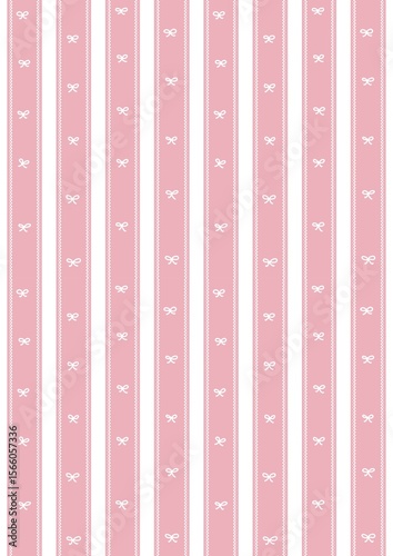 Aesthetic stripes seamless pattern with small bows on pink and white background. Can print it on fabric, stationery, gift paper, wall art cover, bed cover, etc. 