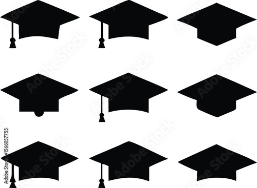 Graduation Cap Icons 12 Silhouettes for Education Designs