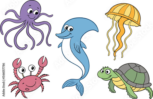 Colorful Sea Clipart Set for Ocean and Marine Life Designs. High Quality Colorful Sea Clipart Set for Creative Projects. Beautiful Colorful Sea Clipart Set for Digital and Print Media
