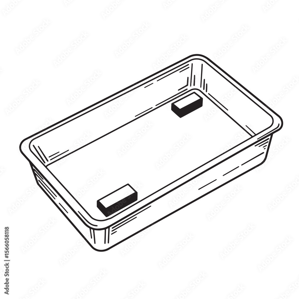 Vector illustration of a simple empty plastic tray with integrated support features Vector illustration of a simple empty plastic tray with integrated support features