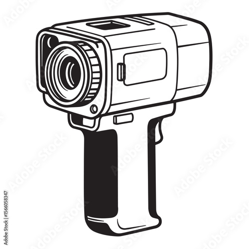 Vintage retro style black and white illustration of a classic film camera