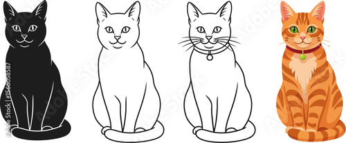 Cat breeds illustration vector graphic cats black white orange tabby domestic feline pet animal design