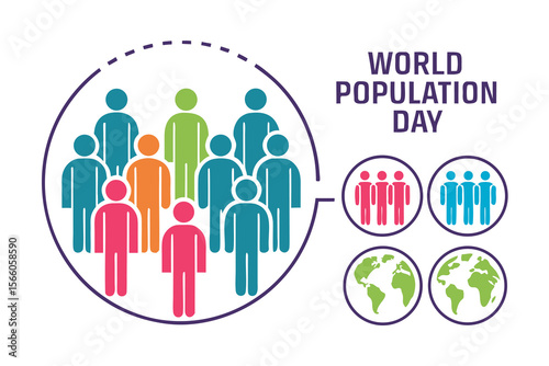 World Population Day Illustration with People Icons and Earth Globes