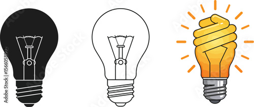 Light bulb types vector illustration incandescent cfl led energy saving light bulbs comparison guide