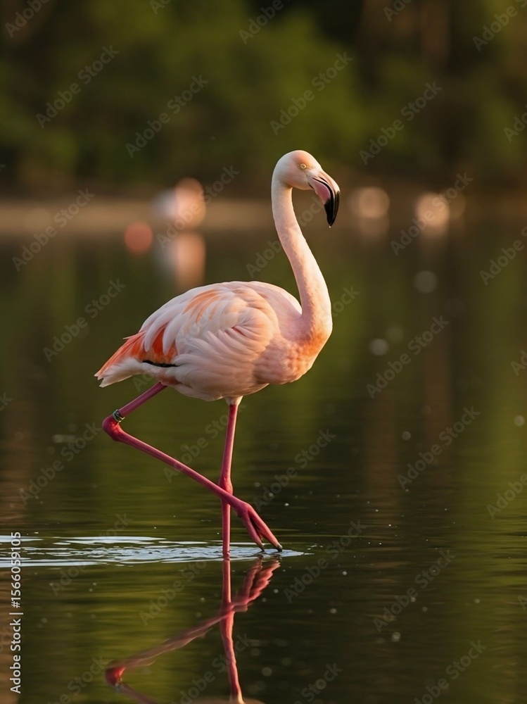 Flamingo Standing in Calm Water Flamingo Standing in Calm Water