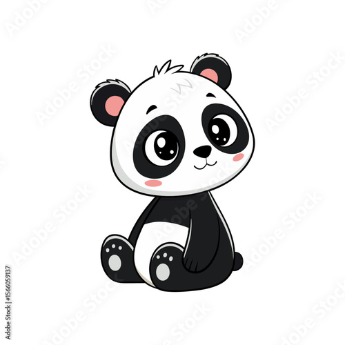 Adorable Panda Cub Cartoon: A charming cartoon illustration of a baby panda bear, sitting and looking adorably at the viewer with big, expressive eyes.