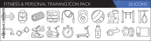 Fitness & Personal Training Icon Set – Gym Gear, Exercise Tools & Wellness Icons