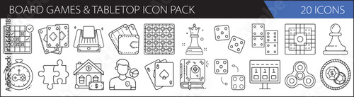 Board Games & Tabletop Vector Icon Set – Strategy, Cards, Dice & More