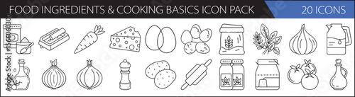 Cooking Essentials & Food Ingredient Icons – 20 Hand-Drawn Line Icons