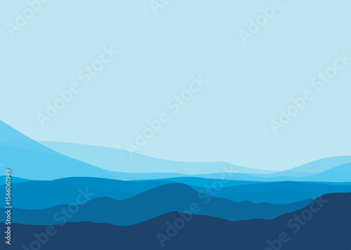 flat design showcases serene, layered mountains in various shades of blue, evoking a calm, minimalist landscape. abstract background wallpaper