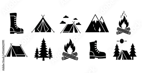 Set of Icons of Camping and travel