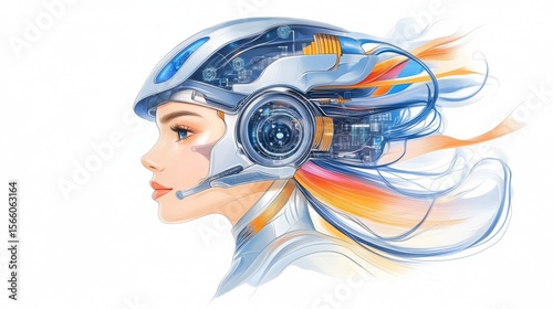 Chatbot humanoid robot showcases advanced technology and design in futuristic setting, merging human characteristics with artificial intelligence elements