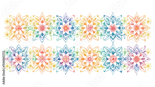 Watercolor floral pattern design, seamless flower repeat, rainbow floral border, colorful floral art, spring design