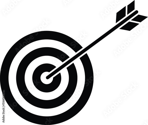An arrow strikes the center of a target, isolated on white background
