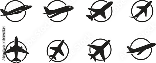 Air Travel Silhouette Collection: A curated array of aircraft silhouettes, ideal for travel and transport concepts, highlighting the elegance and dynamism of aviation logo.