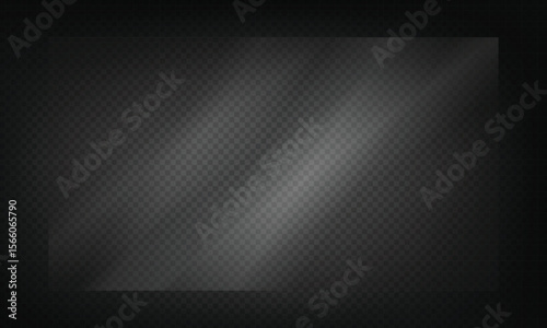 Glossy, reflective 16:9 vector background for glass, plastic, or acrylic window designs. The texture replicates a mirror's surface with shine, light reflections, and a clear, undistorted view. 