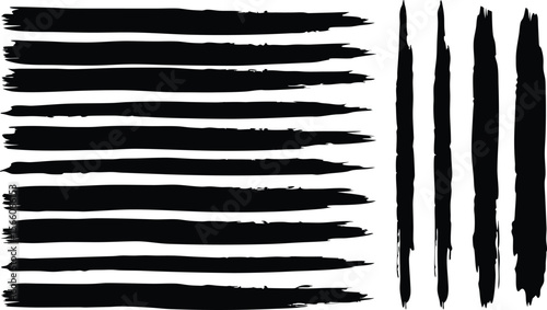 Rough, textured black paint brush strokes create a grunge border design element on vintage paper, illustrating an old ink line art pattern