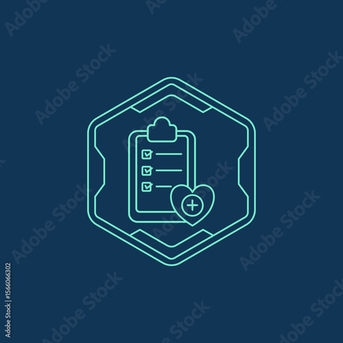 Outline Futuristic Hexagon Clipboard Medical Healthcare Report Icon Design