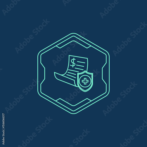 Outline Futuristic Healthcare Bill Protection Symbol Shape Icon in Hexagon Frame