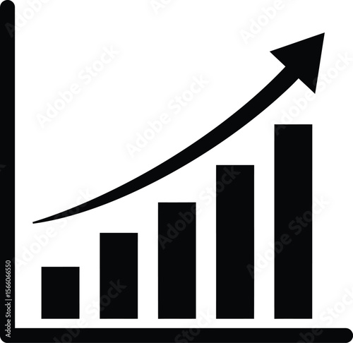 A black graph with a curved arrow pointing upwards is isolated on white background