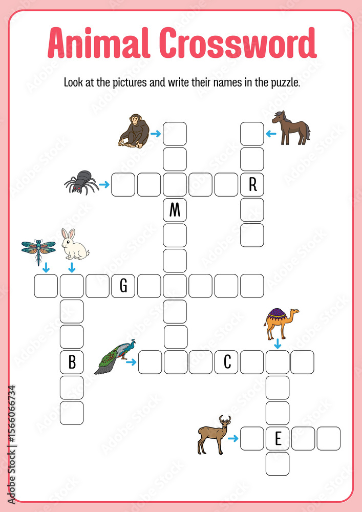 Obraz premium Animal crossword game template illustration