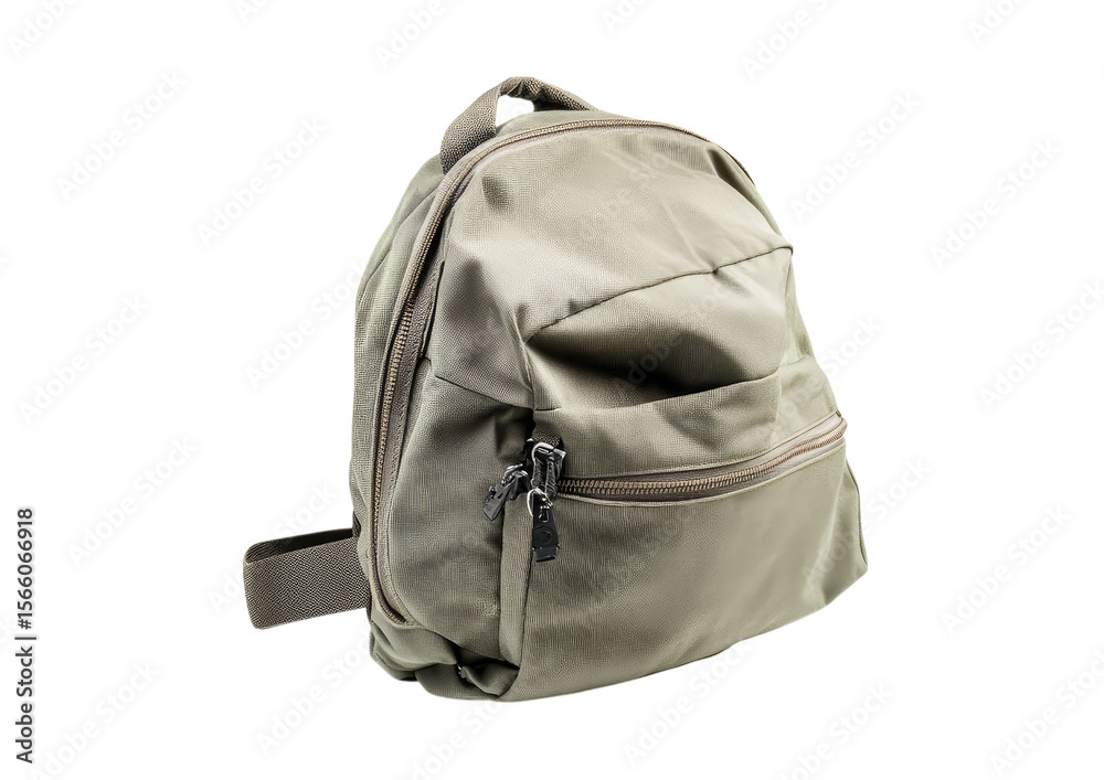 Fototapeta premium Light grey casual fabric backpack with minimal design Isolated on a transparent background
