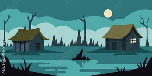Forgotten Village Houses Half Covered In Swamp