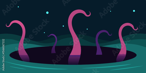 Tentacles Rising From Black Pond At Night