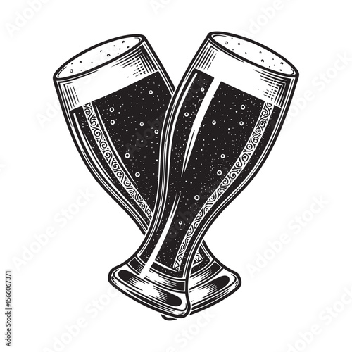 Toasting Beer Vector Engraving Illustration