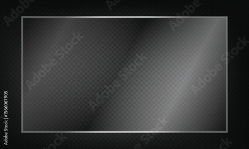 Crystal-clear acrylic sheet. Transparent plastic panel with high gloss. Realistic glare and reflections. Perfect for product displays and design mockups. Vector illustration.