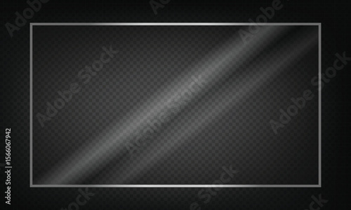Crystal-clear acrylic sheet. Transparent plastic panel with high gloss. Realistic glare and reflections. Perfect for product displays and design mockups. Vector illustration.