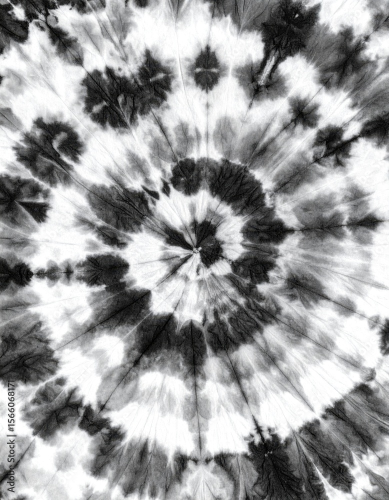 Fototapeta premium Black and White Tie Dye Pattern with Spiraled Design and Texture