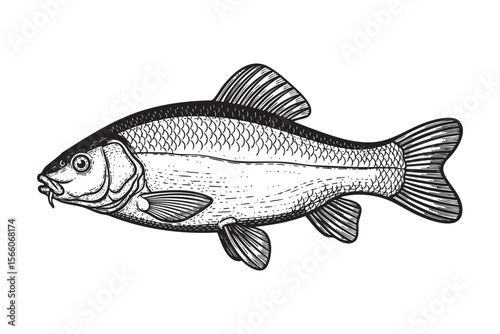 Freshwater Carp Fish Vector Engraving Illustration