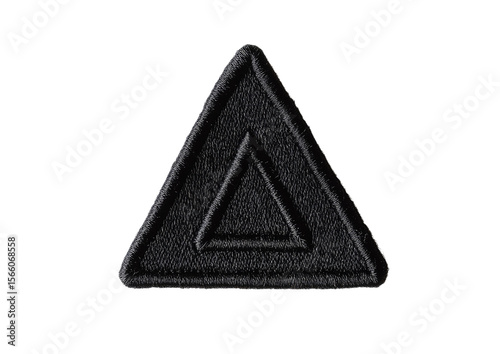 Textured triangular embroidered badge with bold black outline Isolated on a transparent background