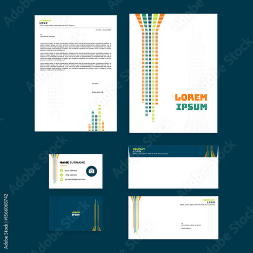 Stationery Set Design with Abstract Line Brick Perspective Composition