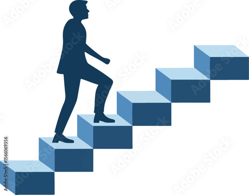 Silhouette of Person Climbing Career Growth Steps Toward Success