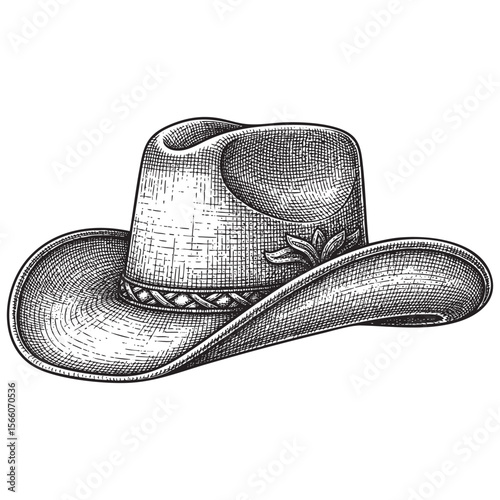 Ornate Cowboy Hat Vector Engraving Illustration

