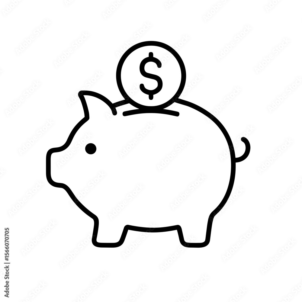 Outline piggy bank icon with dollar symbolizing personal savings Outline piggy bank icon with dollar symbolizing personal savings