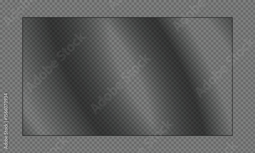 Clear, shiny acrylic sheet. Transparent plastic panel. Realistic glare and reflection on a see-through surface. Ideal for showcasing objects or designs. 