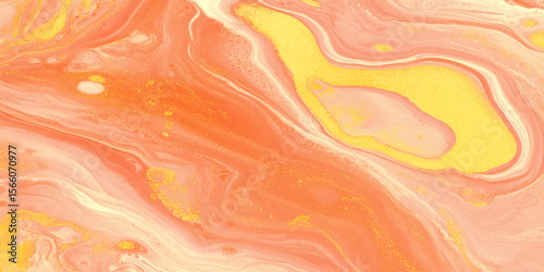 Showcases a stunning abstract pattern resembling marble or agate, featuring swirling layers of white soft orange and gold hues, decorative element or background, evoking a luxurious and artistic.