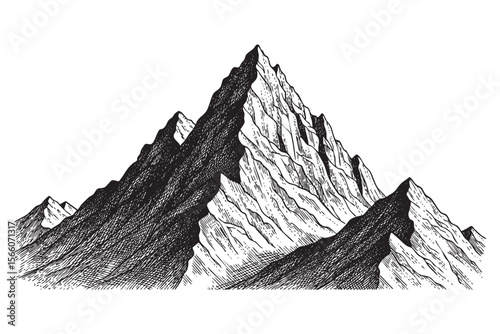 Mountain Range Peaks Vector Engraving Illustration
