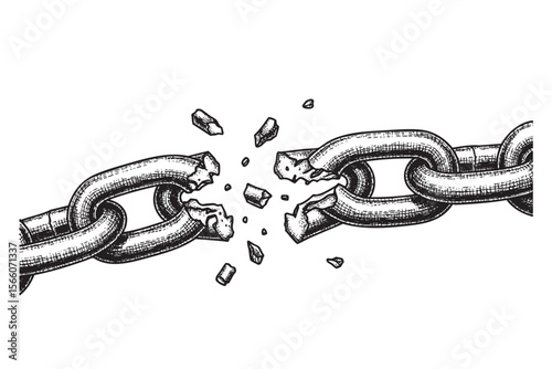 Broken Chain Links Vector Engraving Illustration