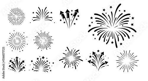 Festive fireworks silhouettes create a celebratory and dynamic graphic element for designs and holidays.