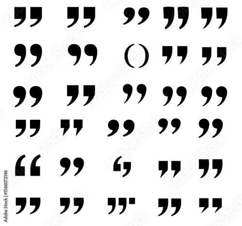 Quotation mark compilation showcasing different styles of the symbol for typography and writing uses, silhouette