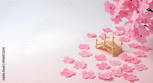 紙の川をわたる春の夢 - 桜色ミニチュアアート