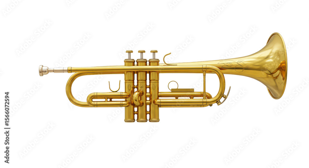 Obraz premium Golden brass trumpet isolated on white background