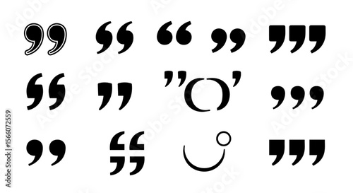 Various quotation marks are displayed in different styles, punctuation symbols for educational and graphic design projects, silhouette