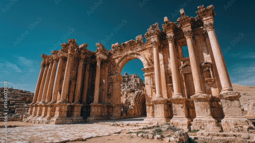 Obraz premium Ancient Stone Arch Ruins Under Bright Sunlight